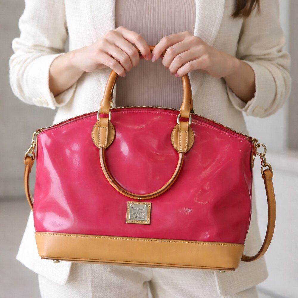 Dooney & Bourke Hot Pink Patent Leather Domed Satchel Shoulder Bag